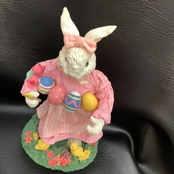 Fabric Mache Spring Bunnies Easter 11 Inches Tall Gifts Handcrafted Decoration - Picture 3 of 11